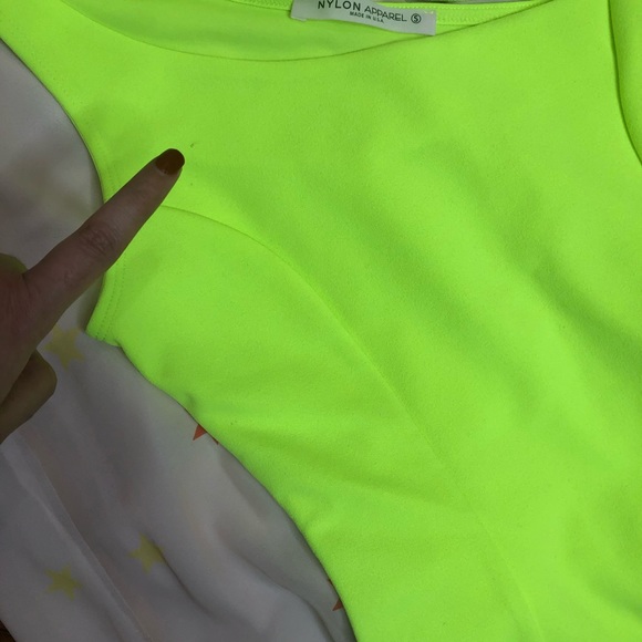 NYLON APPAREL neon yellow one shoulder cut out top - Picture 3 of 4